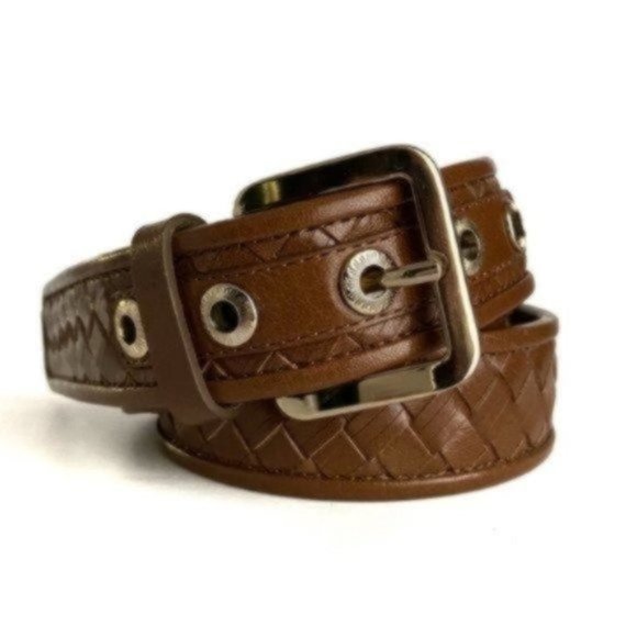 Cole Haan Brown Basket Weave Leather Belt Classic Boho Adjustable Size Medium main image 4